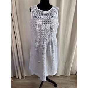 Calvin Klein White Summertime Eyelet Fit And Flare Knee Length Sundress.